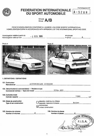 Homologace Citroen Visa